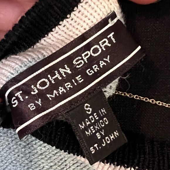 St. John 60’s style  Mod sweater teal black with emblem EUC Knit banded pullover - Picture 7 of 8